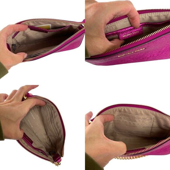 Michael Kors Jet Set Travel Metallic Hot Pink Gold Chain Pochette Bag Purse - Picture 14 of 16